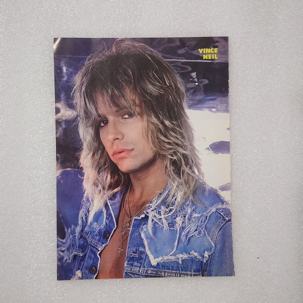 Vince Neil Motley Crue denim headshot vintage poster clipping 8x10 1990s
